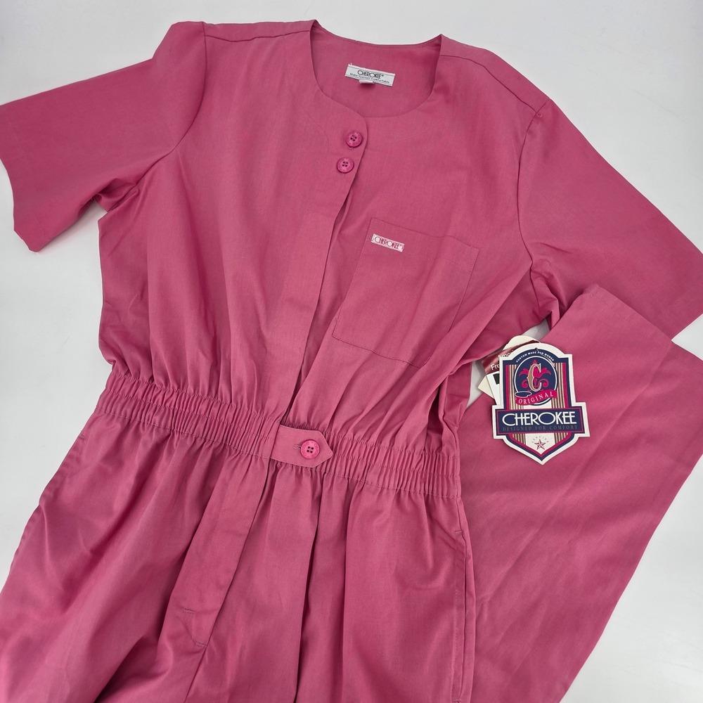 VINTAGE 80S JUMPSUIT CHEROKEE SCRUBS ROMPER WOMENS LARGE PINK RARE NEW WITH TAGS